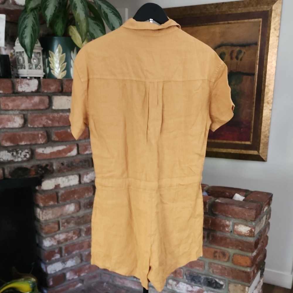 Michael Stars Mustard Linen Romper Short Sleeve Tie Waist - Picture 4 of 11